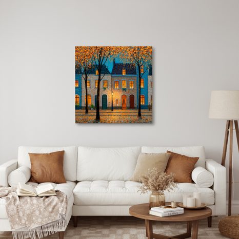 WANDBILD STÄDTISCHE GEMÜTLICHKEIT MIT LAMPE - BUNTE HÄUSER - BILDER