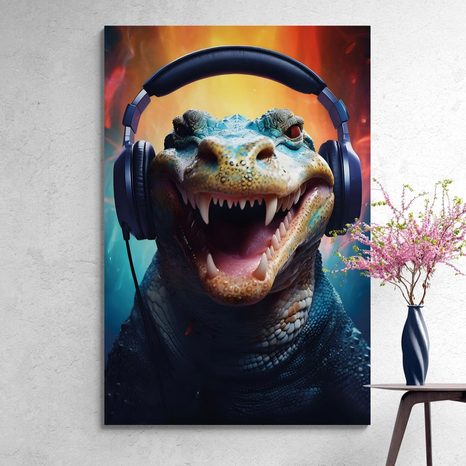 STAMPA SU TELA – ALLIGATORE CON CUFFIE - QUADRI DI ANIMALI DA FESTA CON LE CUFFIE - STAMPE E QUADRI