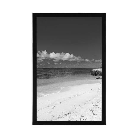 PLAKAT PLAŽA ANSE SOURCE U CRNO-BIJELOM DIZAJNU - CRNO-BIJELE - PLAKATI