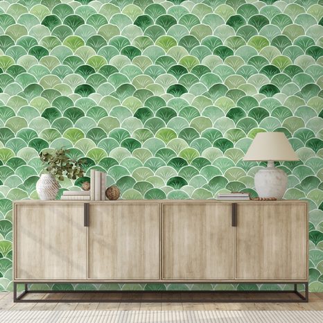 TAPETA ZELENÉ GEOMETRICKÉ OBLOUKY - VZOROVANÉ TAPETY - TAPETY