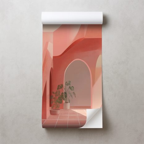 SAMOLEPÍCÍ TAPETA ABSTRAKTNÍ RŮŽOVÁ ARCHITEKTURA - STREET ART TAPETY - TAPETY