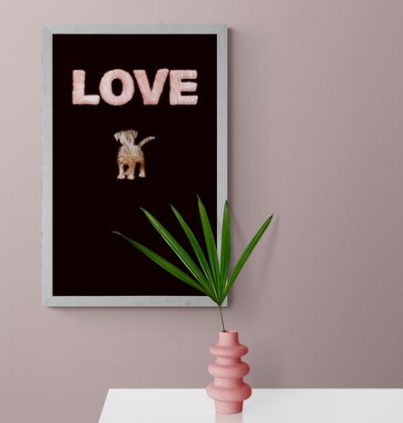 PLAKÁT PEJSEK S NÁPISEM LOVE - MOTIVY Z NAŠÍ DÍLNY - PLAKÁTY