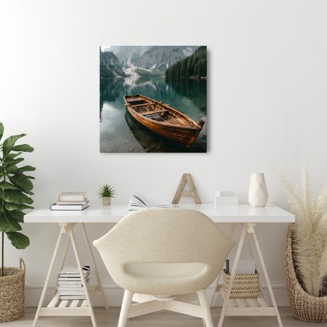 QUADRO SU TELA – BARCA DI LEGNO NELLA NATURA - QUADRI LAGHI - STAMPE E QUADRI