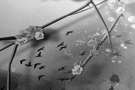 OBRAZ VĚTVE STROMU ZA ÚPLŇKU V ČERNOBÍLÉM PROVEDENÍ - ČERNOBÍLÉ OBRAZY - OBRAZY