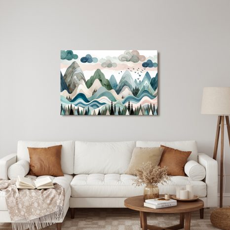 WANDBILD FARBENFROHE BERGLANDSCHAFT MIT WALD - BILDER VON BERGEN - BILDER