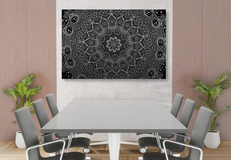 OBRAZ ORIENTÁLNÍ MANDALA V ČERNOBÍLÉM PROVEDENÍ - ČERNOBÍLÉ OBRAZY - OBRAZY