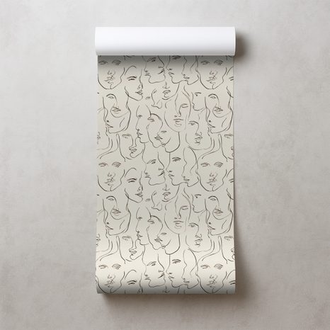 TAPETA ABSTRAKTNÍ KRESBY TVÁŘÍ NA BÉŽOVÉM POZADÍ - TAPETY LIDÉ A CELEBRITY - TAPETY