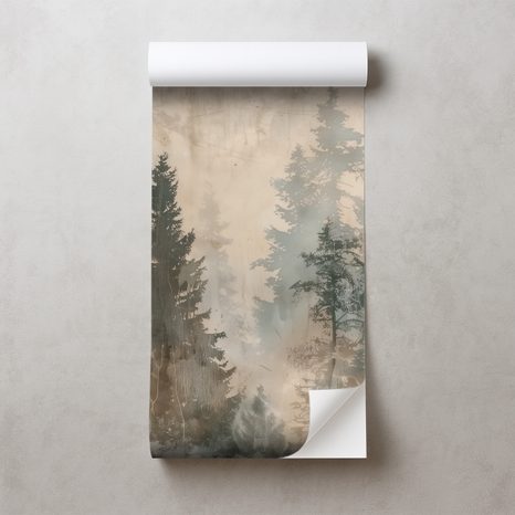 TAPET AUTOADEZIV CEAȚĂ DE PĂDURE ÎN TONURI PASTELATE - TAPET PĂDURE - TAPETURI