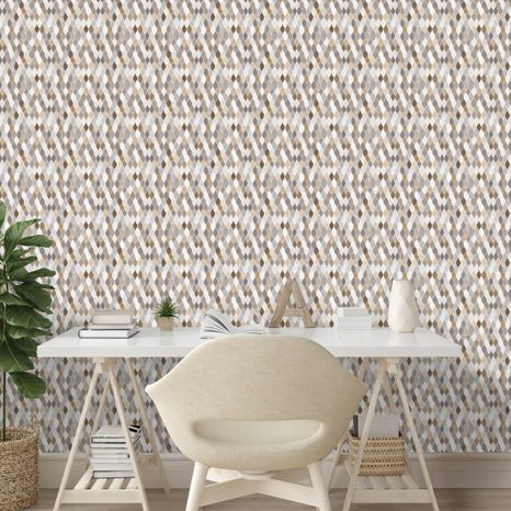 TAPETA HNĚDO-BÉŽOVÁ GEOMETRIE NA ŠEDÉ - VZOROVANÉ TAPETY - TAPETY