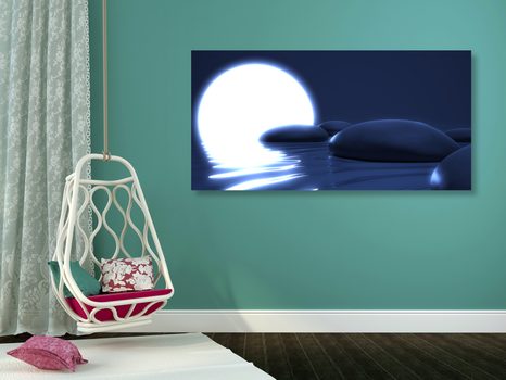 OBRAZ ZEN KAMENY A ÚPLNĚK MĚSÍCE - OBRAZY FENG SHUI - OBRAZY