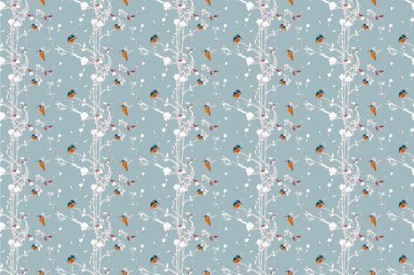 CARTA DA PARATI AUTOADESIVA – UCCELLINI NELLA FORESTA DENSA CON SFONDO BLU - CARTA DA PARATI AUTOADESIVE - CARTA DA PARATI