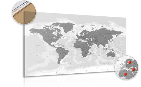 OBRAZ NA KORKU MAPA SVETA S ČIERNOBIELYM NÁDYCHOM - OBRAZY NA KORKU - OBRAZY