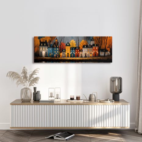 OBRAZ SVÁTEČNÍ VEČERNÍ ATMOSFÉRA - BAREVNÉ DOMY - OBRAZY
