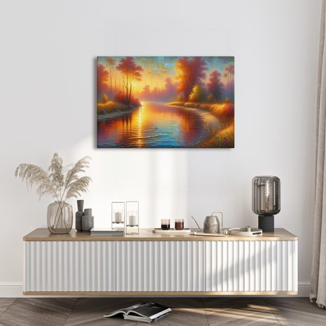 OBRAZ PODZIMNÍ ŘEKA PŘI ZÁPADU SLUNCE - OBRAZY VÝCHOD A ZÁPAD SLUNCE - OBRAZY