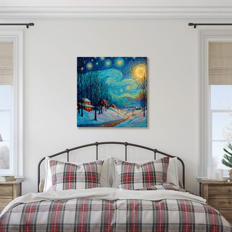 VÁNOČNÍ OBRAZ SVÁTEČNÍ NOČNÍ KRAJINA - VÁNOČNÍ A ZIMNÍ OBRAZY - OBRAZY