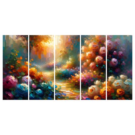 5-TEILIGES WANDBILD SONNENPFAD DURCH DEN GARTEN - WANDBILDER FELDER UND WIESEN - BILDER