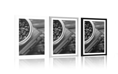 POSTER MIT PASSEPARTOUT VINTAGE-KAFFEEMÜHLE IN SCHWARZ-WEISS - SCHWARZ-WEISS - POSTER