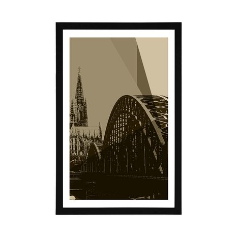 POSTER WITH MOUNT ILLUSTRATION OF THE CITY OF COLOGNE IN SEPIA - BLACK AND WHITE - POSTERS