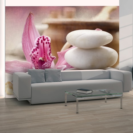 PHOTO WALLPAPER PINK LILY AND STONES