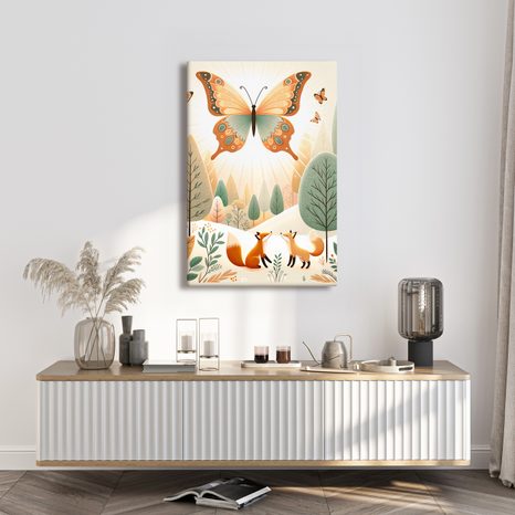 OBRAZ MOTÝL NAD LIŠKAMI V PŘÍRODĚ - DĚTSKÉ OBRAZY - OBRAZY