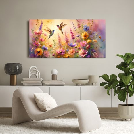 QUADRO SU TELA – DANZA DEI COLIBRÌ - QADRI DI UCCELLI - STAMPE E QUADRI