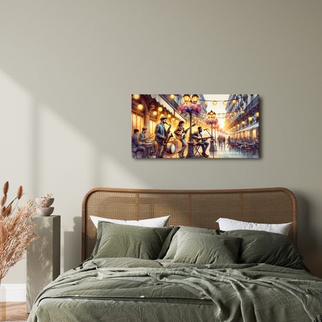 OBRAZ POULIČNÍ KAPELA PŘI ZÁPADU SLUNCE - OBRAZY MĚSTA - OBRAZY