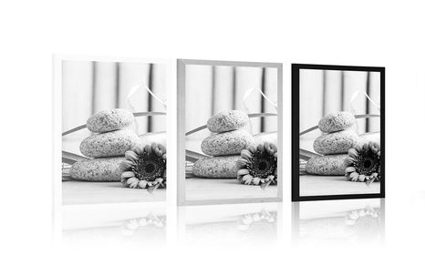 PLAGÁT MEDITAČNÉ A WELLNESS ZÁTIŠIE V ČIERNOBIELOM PREVEDENÍ - ČIERNOBIELE - PLAGÁTY