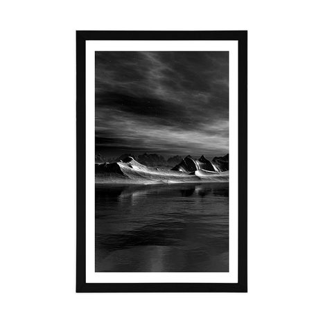 POSTER WITH MOUNT FUTURISTIC PLANET IN BLACK AND WHITE - BLACK AND WHITE - POSTERS