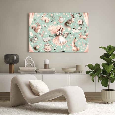 TABLOU FATĂ MAGICĂ ȘI IEPURAȘI - TABLOURI PENTRU COPII ANIMĂLUȚE - TABLOURI