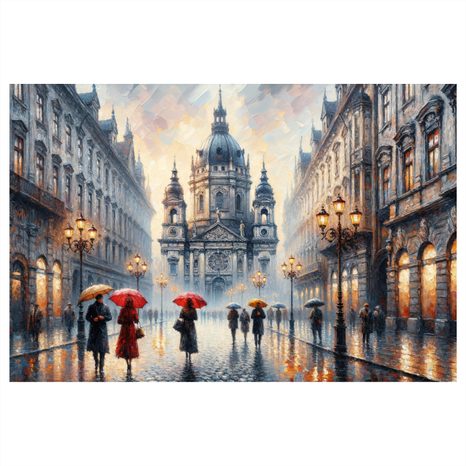 OBRAZ DEŠTIVÁ ULICE S KATEDRÁLOU - OBRAZY MĚSTA - OBRAZY