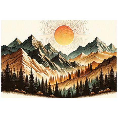 TAPETA HORSKÁ KRAJINA S VYCHÁZEJÍCÍM SLUNCEM - TAPETY VÝCHOD A ZÁPAD SLUNCE - TAPETY