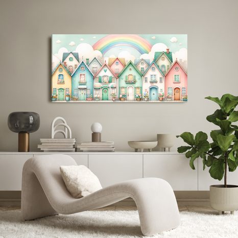 OBRAZ POHÁDKOVÁ ULICE S VESELOU DUHOU - DĚTSKÉ OBRAZY - OBRAZY