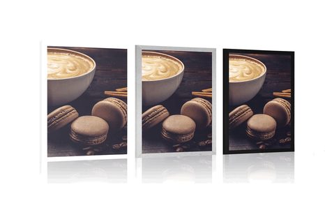 POSTER KAFFEE MIT SCHOKOLADENMAKRONEN - MIT KÜCHENMOTIV - POSTER