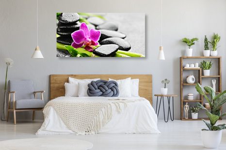 QUADRO SU TELA – NATURA MORTA PER IL BENESSERE CON ORCHIDEA VIOLA - QUADRI FENG SHUI - STAMPE E QUADRI