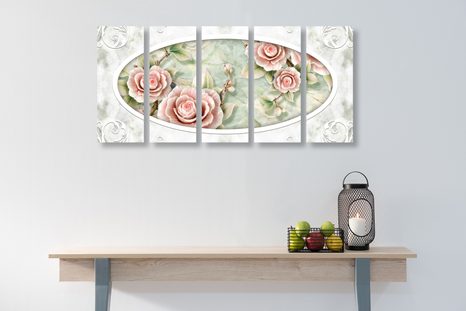 5-DÍLNÝ OBRAZ KAMENNÉ RŮŽE - VINTAGE A RETRO OBRAZY - OBRAZY