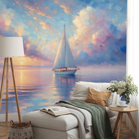 TAPETA PLACHETNICE NA KLIDNÉM MOŘI PŘI ZÁPADU SLUNCE - TAPETY VÝCHOD A ZÁPAD SLUNCE - TAPETY