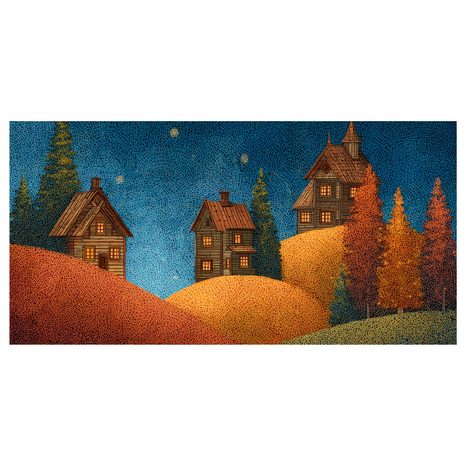 OBRAZ SVÁTEČNÍ KLIDNÁ NOC - BAREVNÉ DOMY - OBRAZY