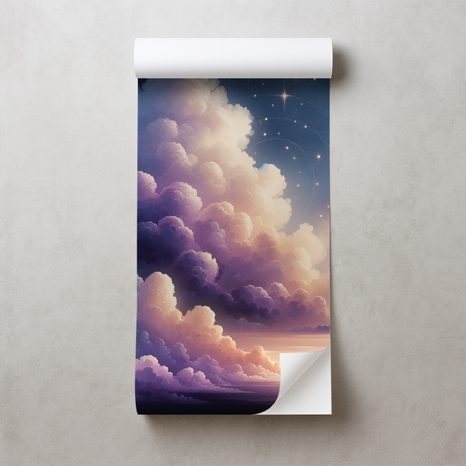 SAMOLEPÍCÍ TAPETA HVĚZDNÉ NEBE NAD OBLAČNOU KRAJINOU - TAPETY VESMÍR A HVĚZDY - TAPETY