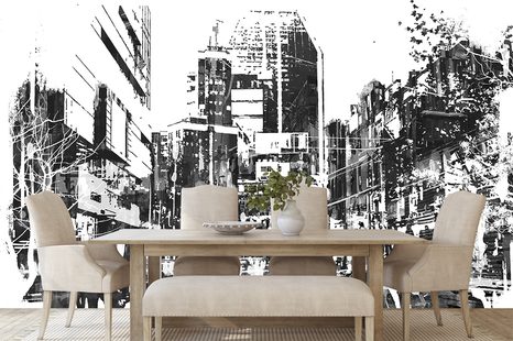 SAMOLEPÍCÍ TAPETA ČERNOBÍLÁ ABSTRAKTNÍ PANORAMA MĚSTA - SAMOLEPÍCÍ TAPETY - TAPETY