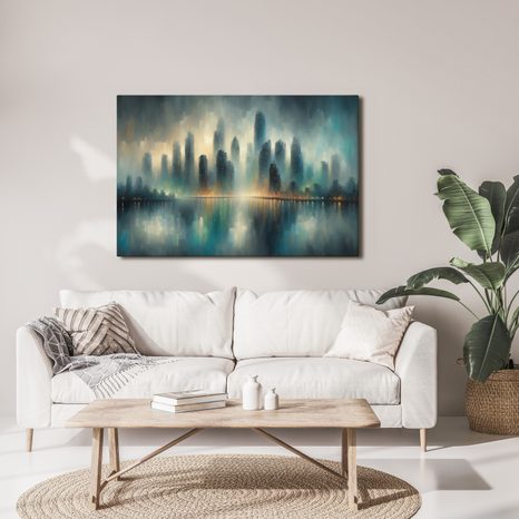 TABLOU PANORAMĂ ORAȘ ÎN CEAȚĂ - TABLOURI CU ORAȘE - TABLOURI