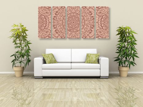 5-DÍLNÝ OBRAZ KVĚTINOVÁ MANDALA - OBRAZY FENG SHUI - OBRAZY