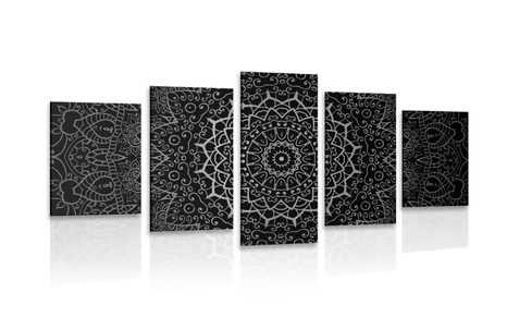 5-PIECE CANVAS PRINT VINTAGE MANDALA IN INDIAN STYLE IN BLACK AND WHITE - BLACK AND WHITE PICTURES - PICTURES