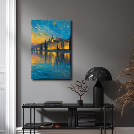 WANDBILD RUHIGE NACHT AM WASSER - BILDER VON STÄDTEN - BILDER