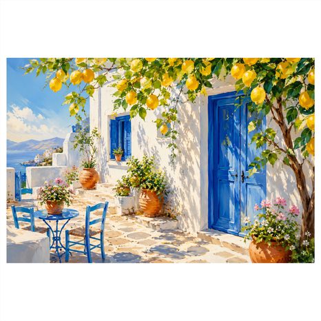 WANDBILD MEDITERRANE GASSE MIT ZITRONENBAUM - BILDER MEER UND STRAND - BILDER