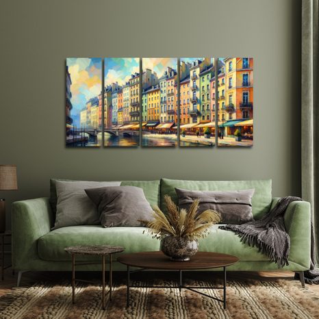 5-DÍLNÝ OBRAZ ROMANTICKÉ NÁBŘEŽÍ - OBRAZY MĚSTA - OBRAZY