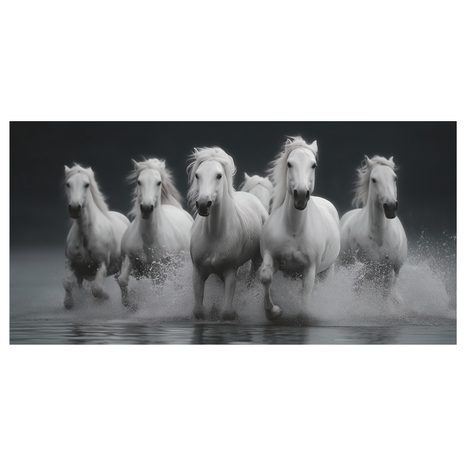 WANDBILD WILDE FAHRT DER WEISSEN PFERDE - BILDER VON PFERDEN - BILDER