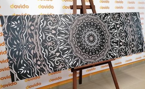 OBRAZ MANDALA VE VINTAGE STYLU V ČERNOBÍLÉM PROVEDENÍ - ČERNOBÍLÉ OBRAZY - OBRAZY