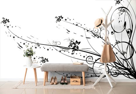 TAPETA S MOTIVEM KVĚTIN - ČERNOBÍLÉ TAPETY - TAPETY