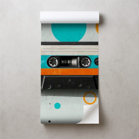 SELBSTKLEBENDE TAPETE RETRO-KASSETTE MIT BUNTEN KREISEN - MUSIK FOTOTAPETEN - TAPETEN