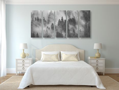 5-RÉSZES KÉP HEGYEK KÖDBEN - FEKETE-FEHÉR KÉPEK - KÉPEK